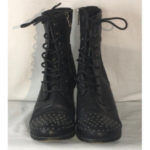 Black Lace-up Heeled Boots